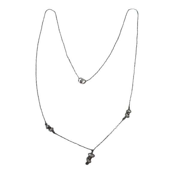 Sterling Silver Delicate Pearl Cluster Necklace Minimalist Elegant Design 18" - Picture 2 of 8